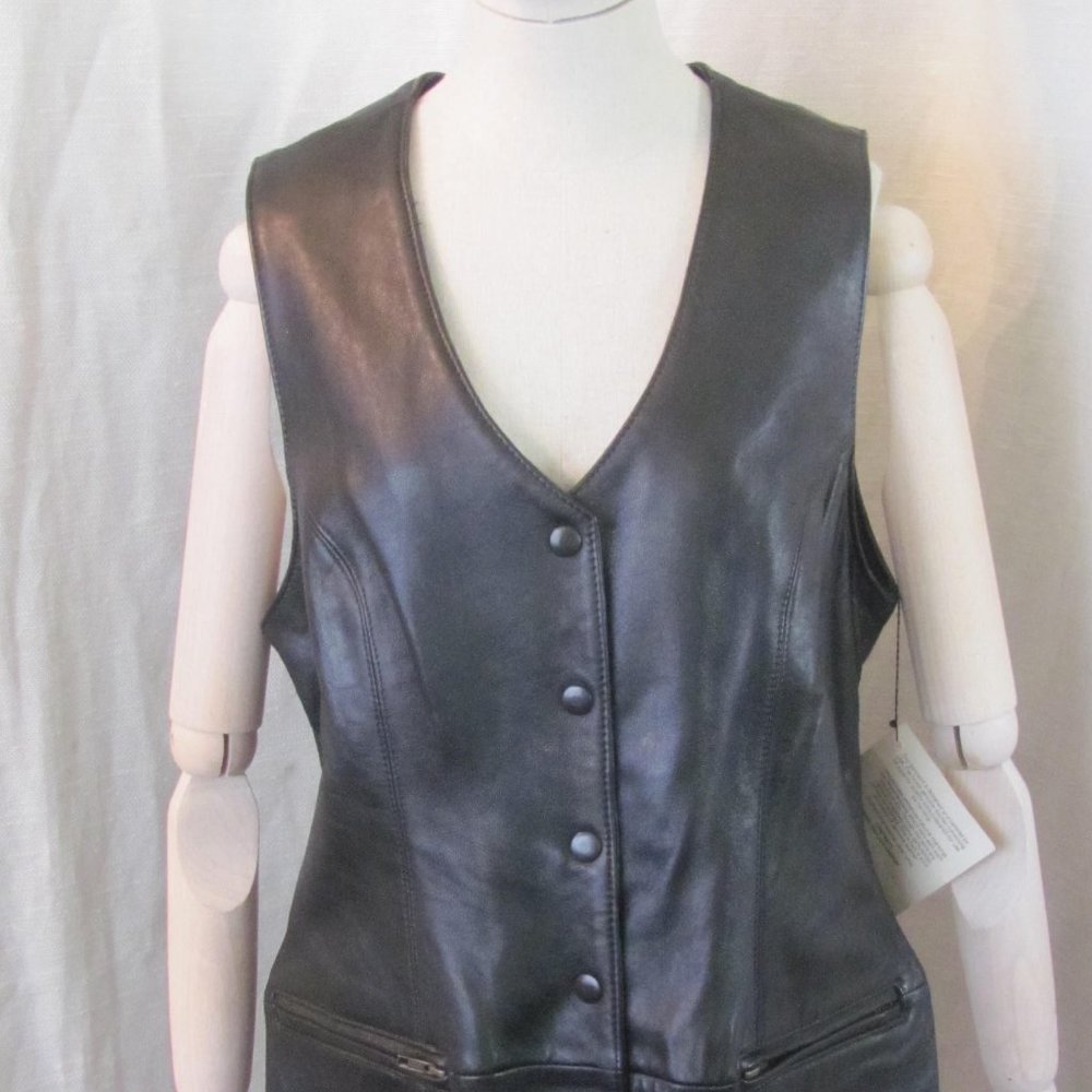 LNR Ladies Vintage Black Leather Vest Sz12